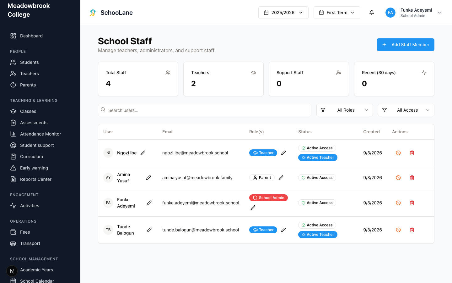 School Staff. Add Staff Member is how a teacher gets a login.