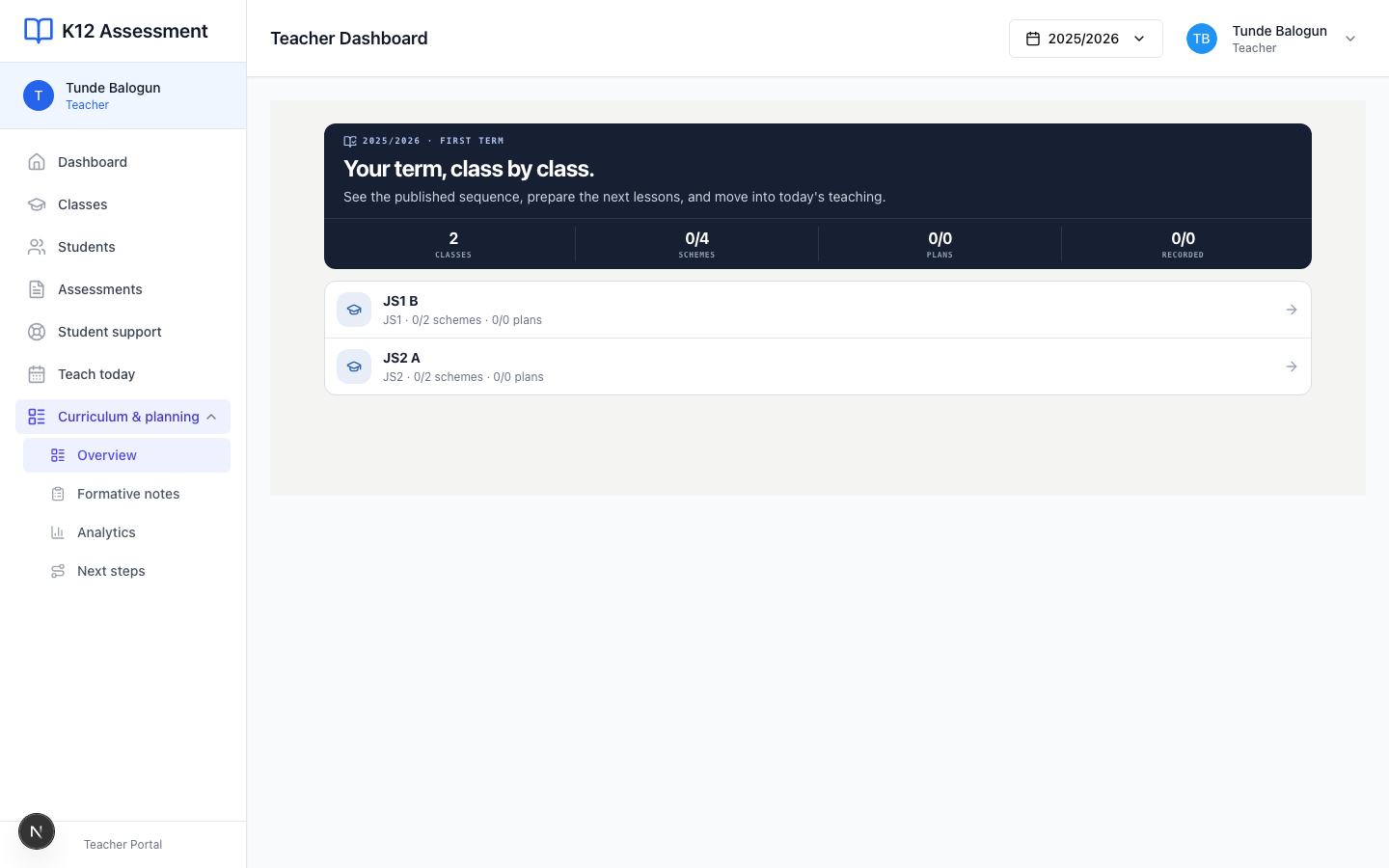 Curriculum. Open a subject scheme, then use Teach today for the day’s lessons.